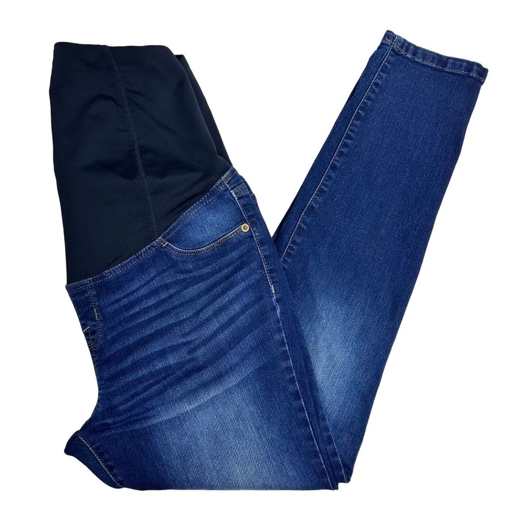 Isabel Maternity | Med/Dark Wash Skinny Jeans w/ Belly Band | Size 10